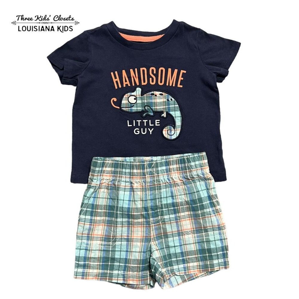 Carter's 6m Chameleon Appliqué Shirt & Plaid Shorts Set